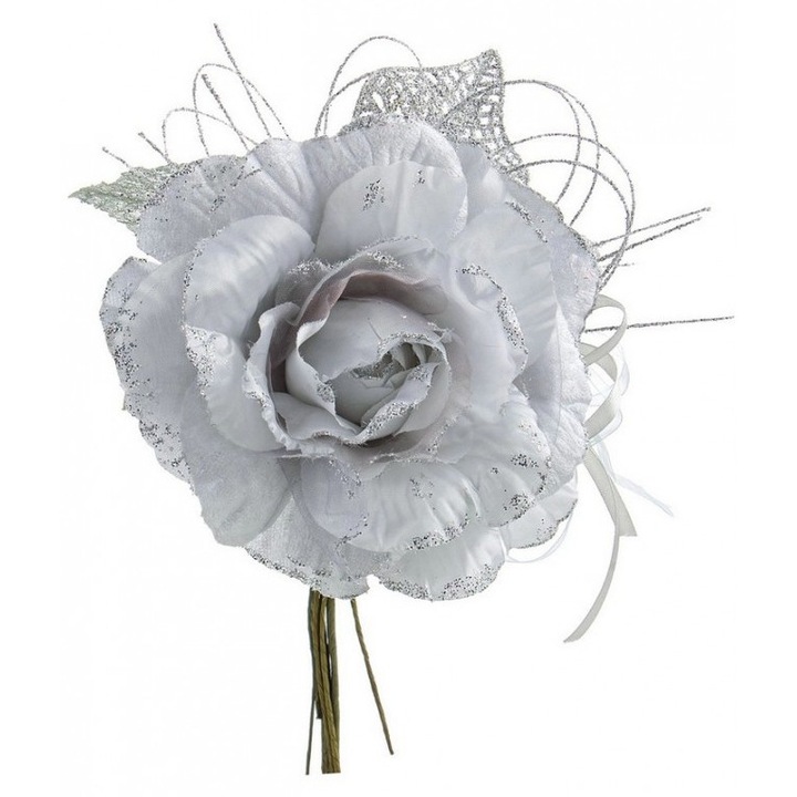 Set 12 Trandafiri artificiali argintii Holly 13x23