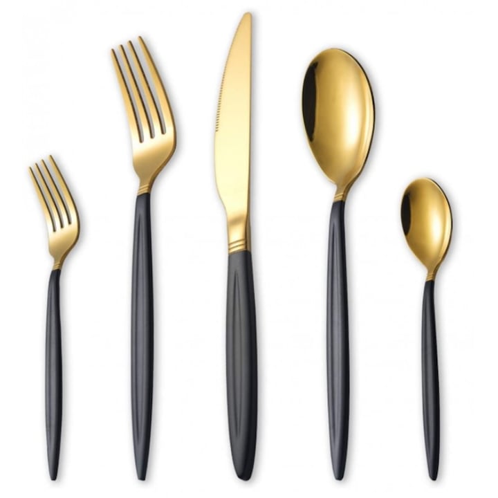 Set tacamuri din inox 30 piese, Negru cu Auriu, Anais Tailor