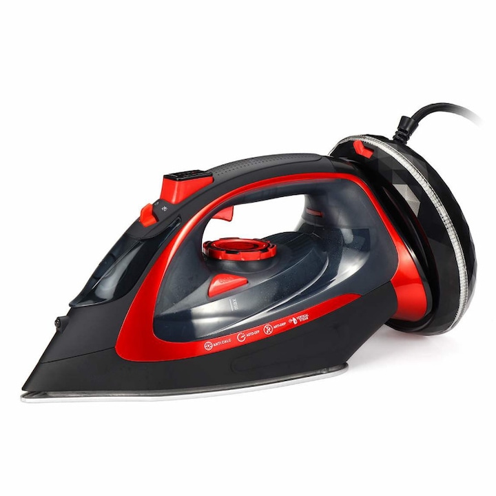 Fier de calcat Royalty Line DBC-2200, 2200W, placa ceramica, autocuratare, negru/rosu