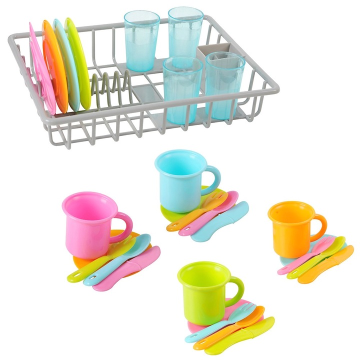 Set de joaca suport pentru vesela cu accesorii incluse, 30 piese, din plastic