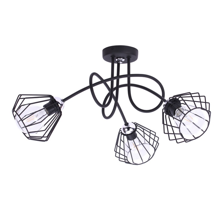 Modern LED Light Home mennyezeti lámpa, 3 lámpaernyős, fém, fekete, 66x34cm