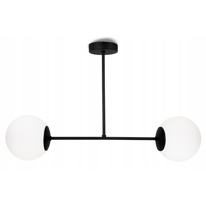 Lustra moderna, Light Home, Palermo, 2 puncte de lumina, E14, 230V, 60W, 40x65cm, Clasa A, LED, Sticla/Metal, Alb/Negru
