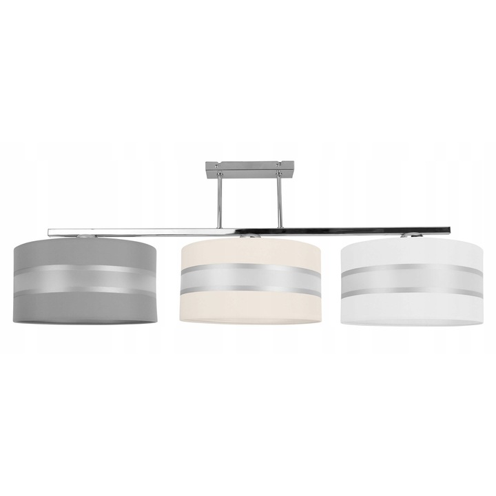 Plafoniera suspendata, Light Home, Elegance, reglabile, Lungime 36 cm, Latime 102 cm, Abajur 30 cm, E27, 3 punct de lumina, material textil, Gri/Bej/Alb