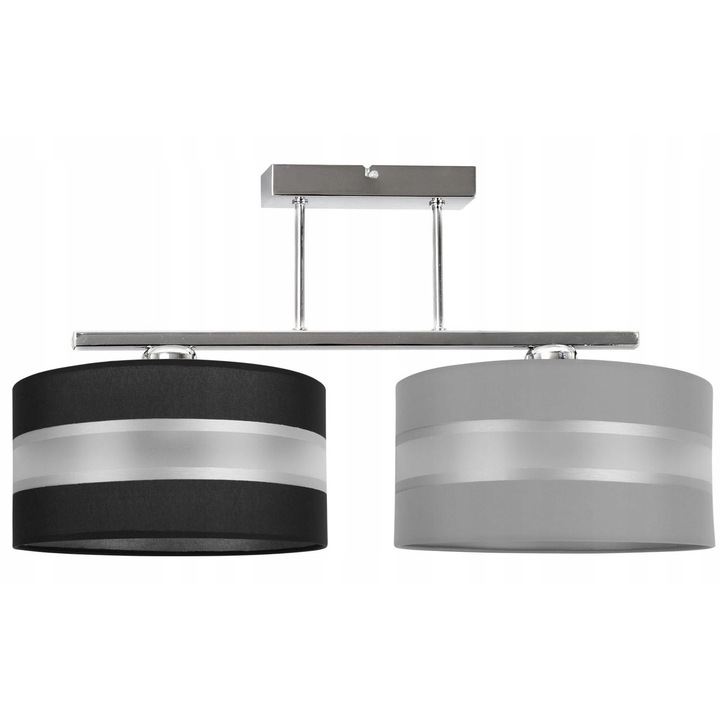 Plafoniera suspendata, Light Home, Elegance, reglabile, Lungime 36 cm, Latime 66 cm, Abajur 30 cm, E27, 2 punct de lumina, material textil, Negru/Gri