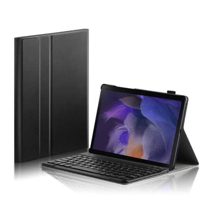 Tok álló, bőr hatású (FLIP, bluetooth billentyűzet, asztali tartó funkció, QWERTY, angol nyelvű) FEKETE [Samsung Galaxy Tab A8 10.5 LTE (2021) SM-X205]