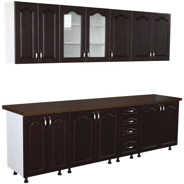 Bucatarie Zebra 260 cm din MDF Wenge cu blat termoizolant negru