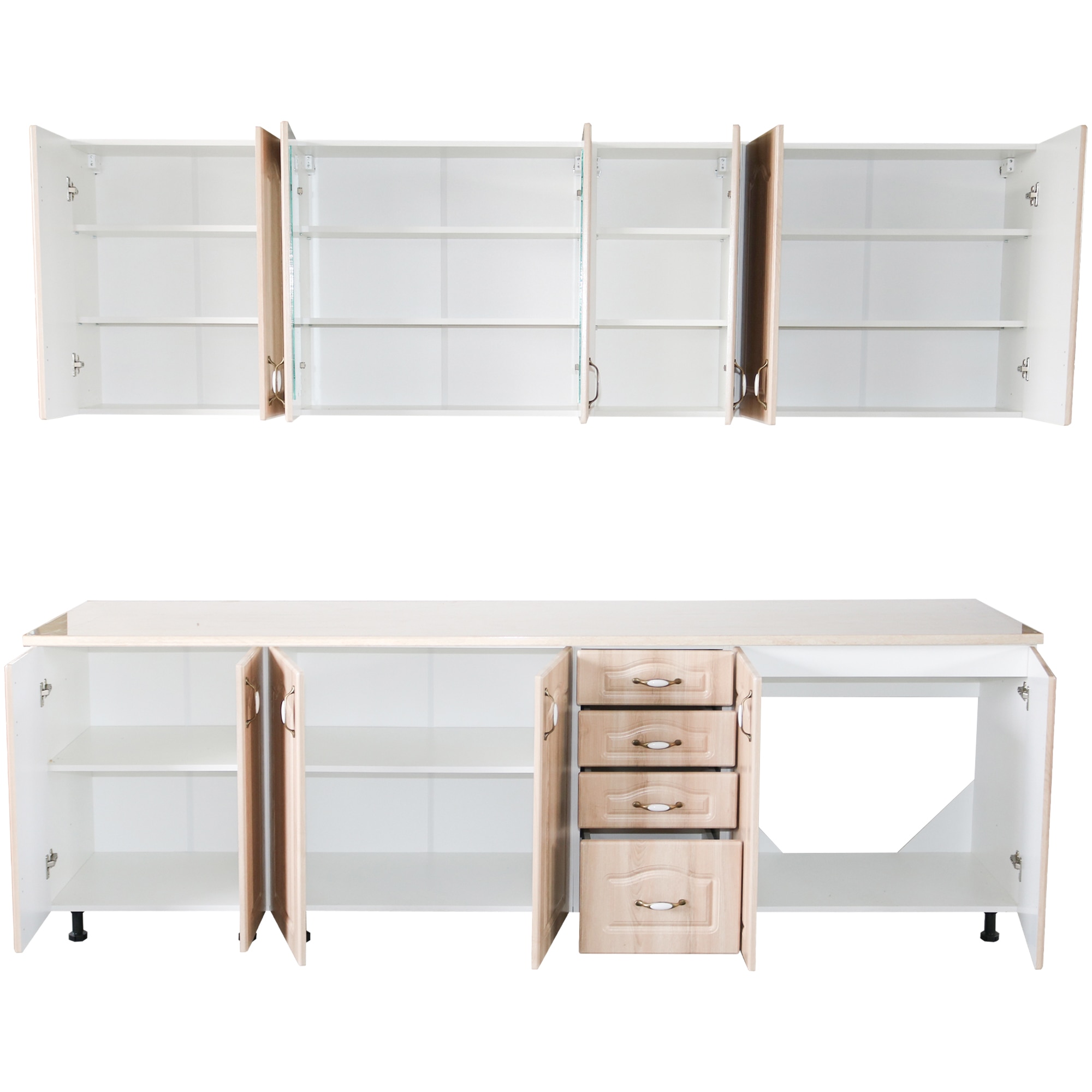 Bucatarie Zebra 260 cm din MDF Sonoma Mustata cu blat termoizolant