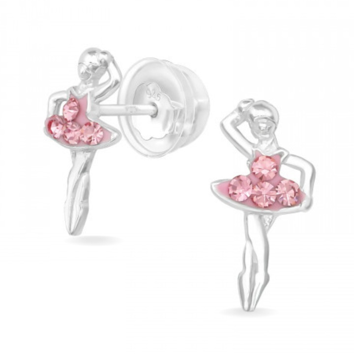 Gyerek fülbevaló Bebe Ballerina Boutique 23, ezüst 925, csavar szilikon védelemmel, ékszerdoboz