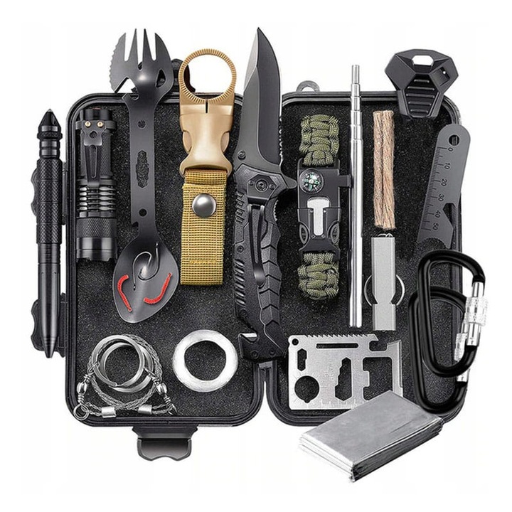 Kit de supravietuire DEPOX®, Savivour Master, 20 elemente multifunctionale, negru