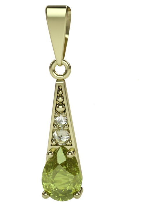 Pandantiv din aur galben cu moldavit si zirconi