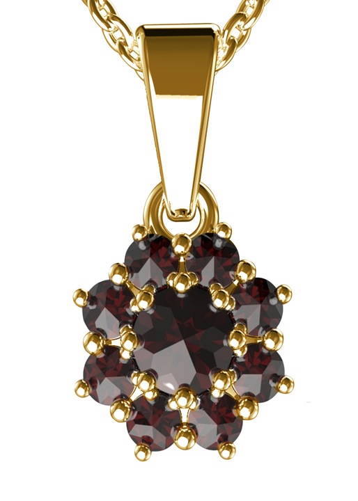 Дамски Висулка A-B, Злато, Гранат, Цвете, Червено