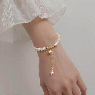 Bracciale In Quarzo Rosa Con Perla D'Argento 925 BERGERLIN - Pietra Naturale Certificata, Taglia XS-S