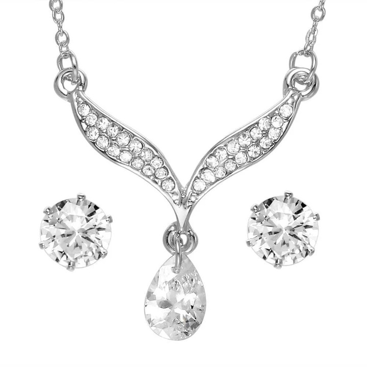 Set colier si cercei, argintiu, cu pietre, Claudia C11, Pursehuit