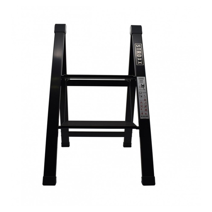 Scara pliabila din aluminiu STROXX cu doua trepte neagra