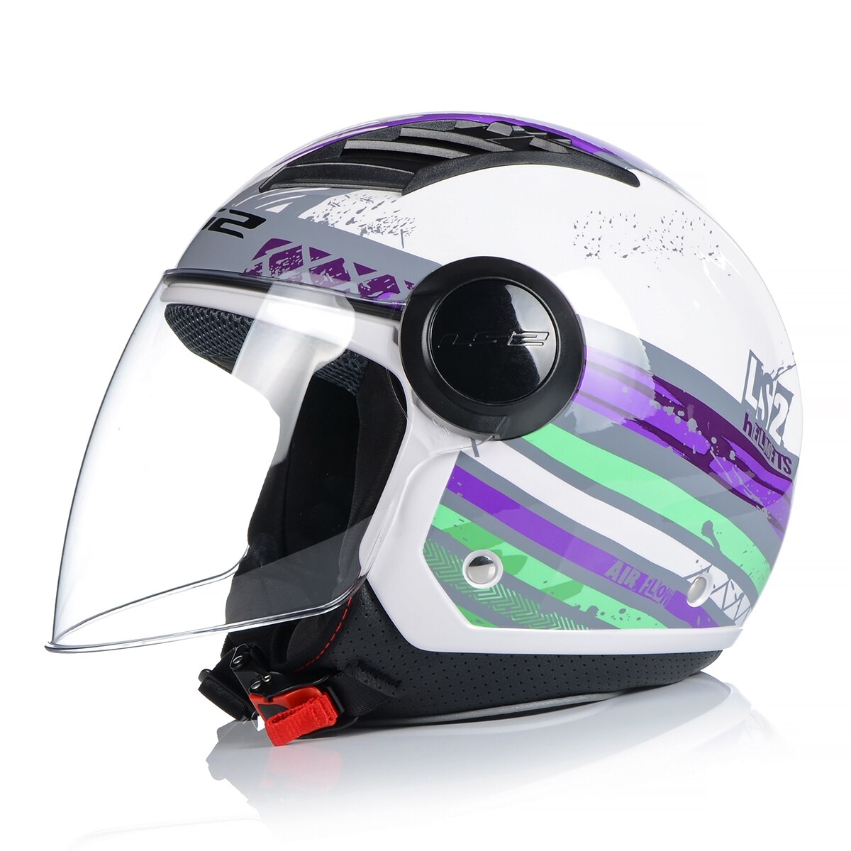 CASCO JET LS2 OF558 SPHERE LUX II FIRM WHITE GREEN RED BIANCO VERDE ROSSO