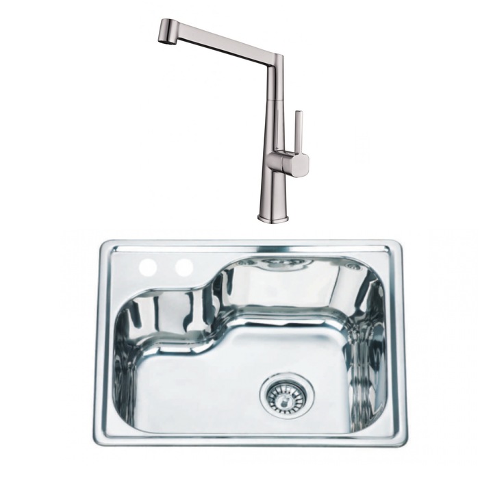 Set chiuveta de bucatarie, Inter Ceramic, Kitchen Line ICF 7164045, Incorporat, Fara scurgere, 56.5 x 45 cm, 2 piese, Crom