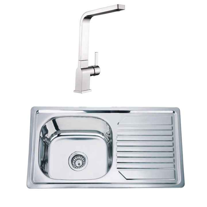 Set chiuveta de bucatarie, Inter Ceramic, 81 x 43,5 cm, Crom