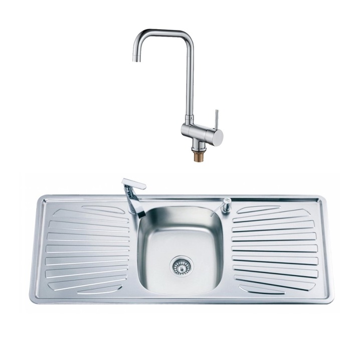 Set chiuveta de bucatarie, Inter Ceramic, Kitchen Line ICF 7192174 7119, Incorporat, 120 x 50 cm, 2 piese, Crom