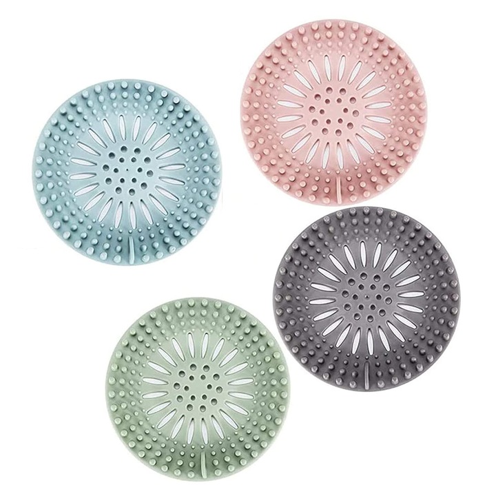Комплект от 4 силиконови сита за защита против запушване на дренажен сифон за мивка, вана, под, баня или кухня