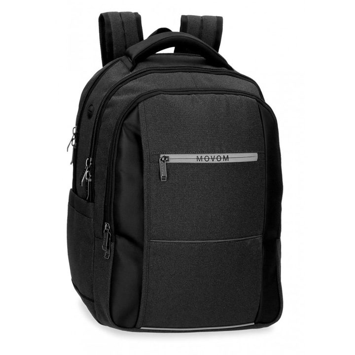 Rucsac cu compartiment laptop/tableta, 3 compartimente Movom Trimmed, negru, 33x44.5x18 cm