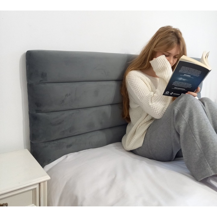 Tablie pat Fran, in dungi, catifea gri, 60 x 140 cm