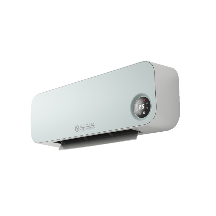 Стенен нагревател Olimpia Splendid, Caldo Sky B, за всички сезони, технология Ceramica, интегриран Wi-Fi, гласова команда, управление чрез приложение, 3 нива на мощност, вентилационна функция, регулируема температура, сензор за отворен прозорец, син