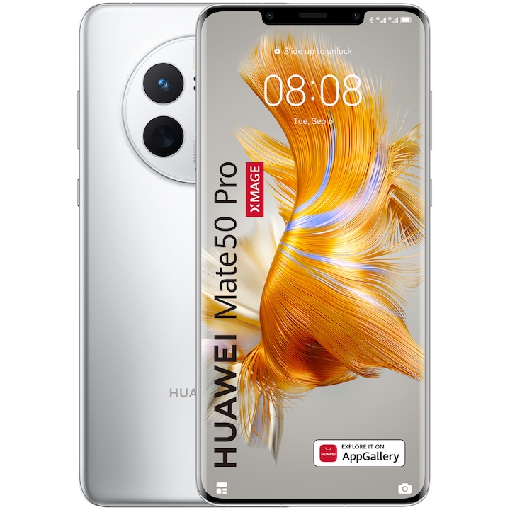 Смартфон Huawei Mate 50 Pro, 256GB, 8GB RAM, 4G, Silver