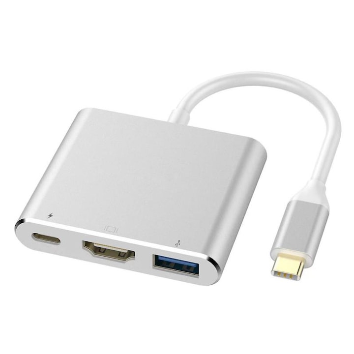 ZYuuan USB 3 az 1-ben tok, USB C HD-MI-hez, 4K, ezüst