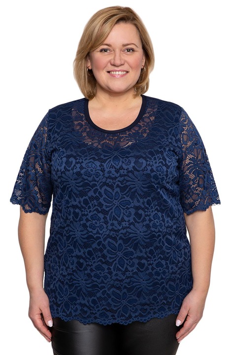 Bluza din dantela cu motive florale, MDR24, albastru, Bleumarin