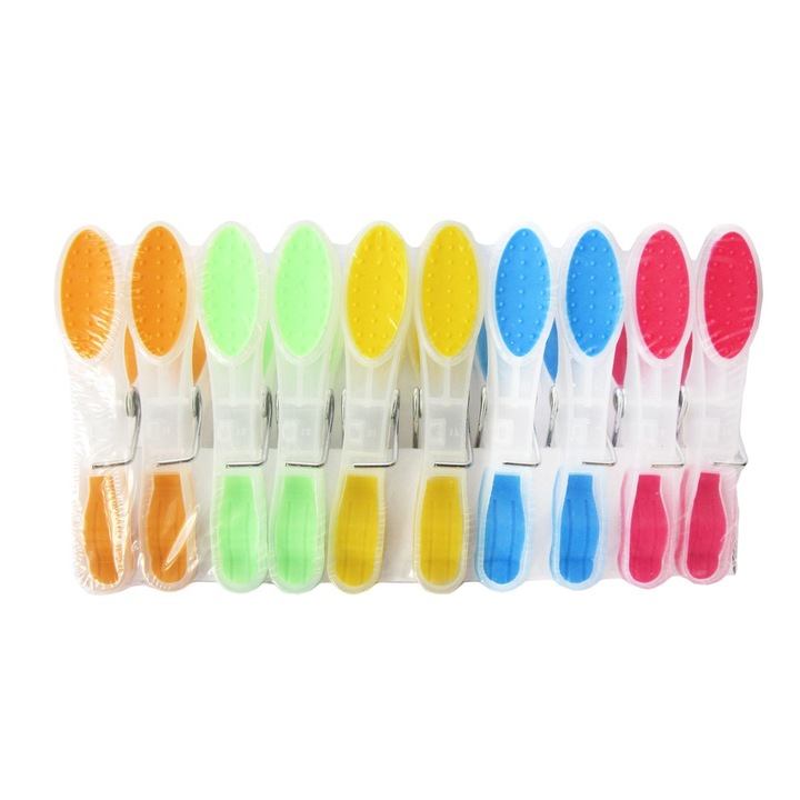 Set format din 10 bucati de carlige pentru rufe, diverse culori, fabricate din silicon rezistent in timp