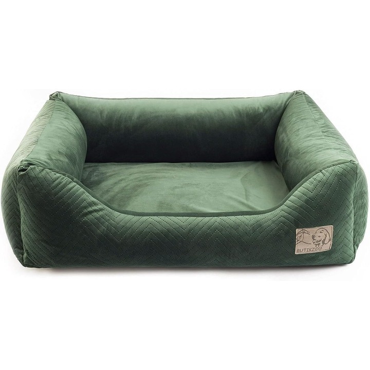 Culcus tip canapea pentru câini BoutiqueZOO, S, poliester/catifea, verde, perna detașabilă, baza impermeabilă, 65x56cm