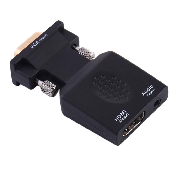Adaptor Convertor HD38 de la VGA (D-Sub) si Audio la HDMI, Gonga® Negru