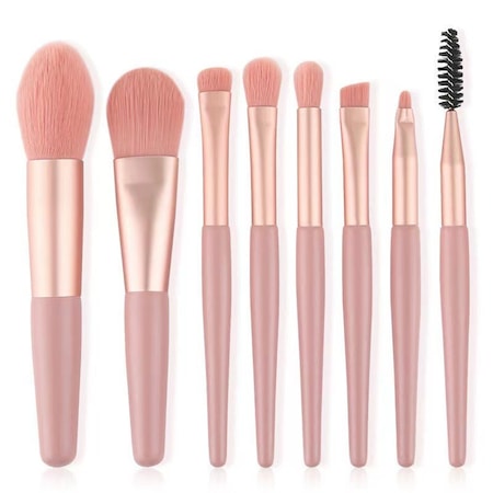 Set 8 bucati, mini pensule de machiaj cu husa roz, Flippy