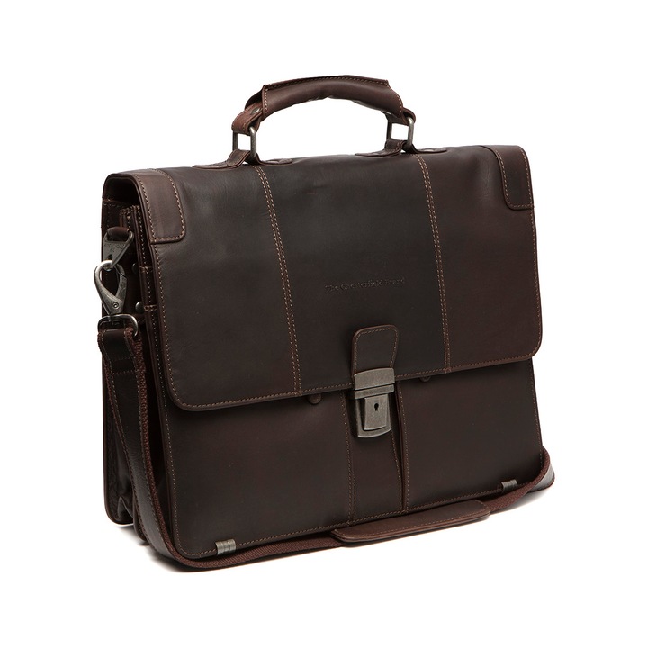 Geanta de laptop, din piele naturala, The Chesterfield Brand, Stuttgart 14 inch, Maro inchis