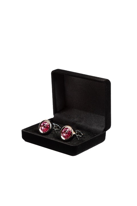 Set butoni pentru camasa premium rotunzi argintii cu cristal Swarovski, roz