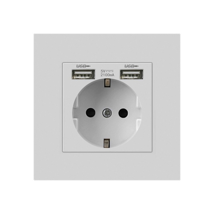 Techstar® PCU1 гнездо, Simple, 2 x USB, 2.1 A, Цвят Бял, Поликарбонат, 16A