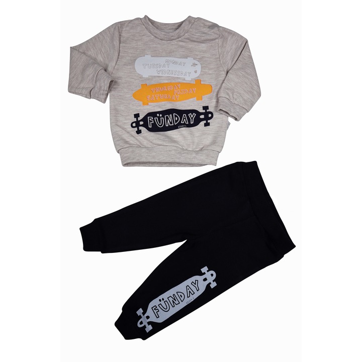 Trening Copii "Seven Days" 2 Piese Bluza Maneca Lunga Si Pantaloni Lungi, Bej