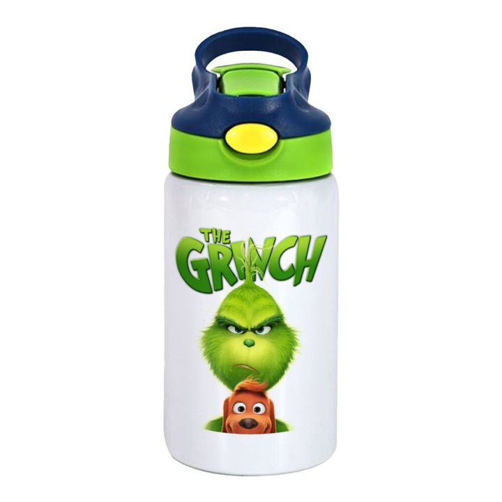 Termos The Grinch, Pentru copii, Inox, 350 ml, Capac Verde/Albastru