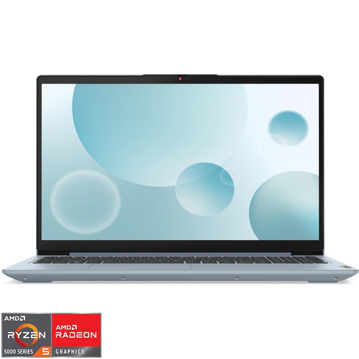 Laptop Lenovo IdeaPad 3 15ABA7 cu procesor AMD Ryzen™ 5 5625U pana la 4.3 GHz, 15.6" Full HD, IPS, 16GB, 512GB SSD, AMD Radeon Graphics, No OS, Misty Blue