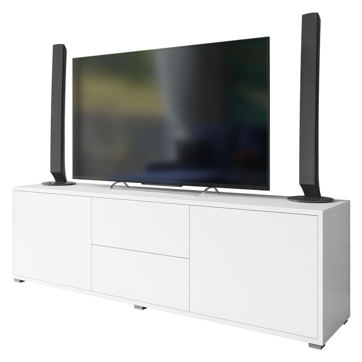 Comoda TV Alekto 2D2SZ, MIRJAN24, alb, 141x50x41 cm
