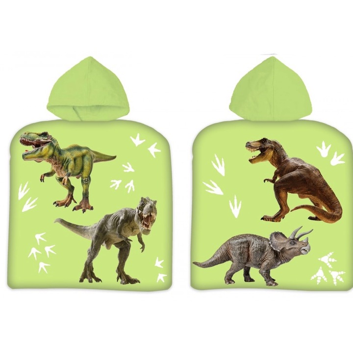 Prosop de plaja tip poncho, Javoli, Model dinozauri, Bumbac, 50 x 100 cm, Multicolor