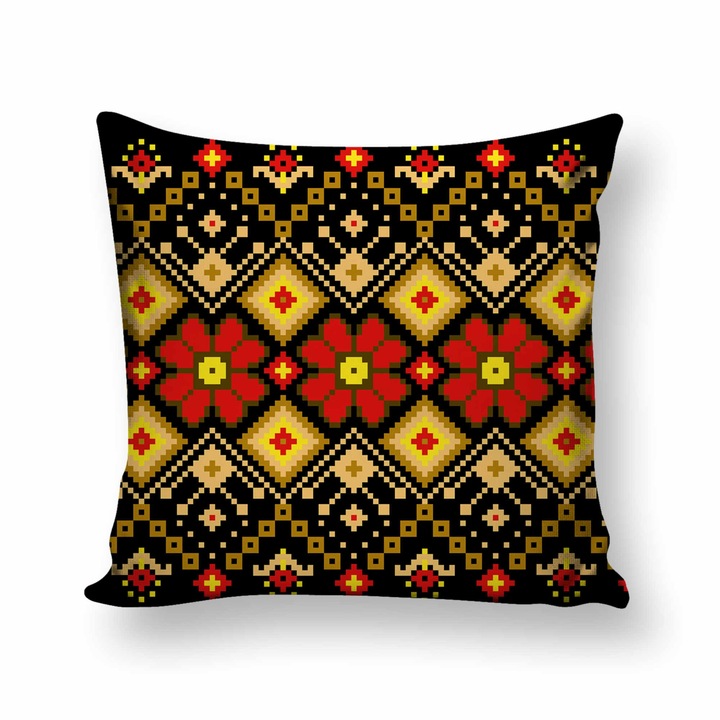 Perna print traditional, fabricat din poliester plus fibra poliester siliconizata, model 484, dimensiuni 43 x 43 cm