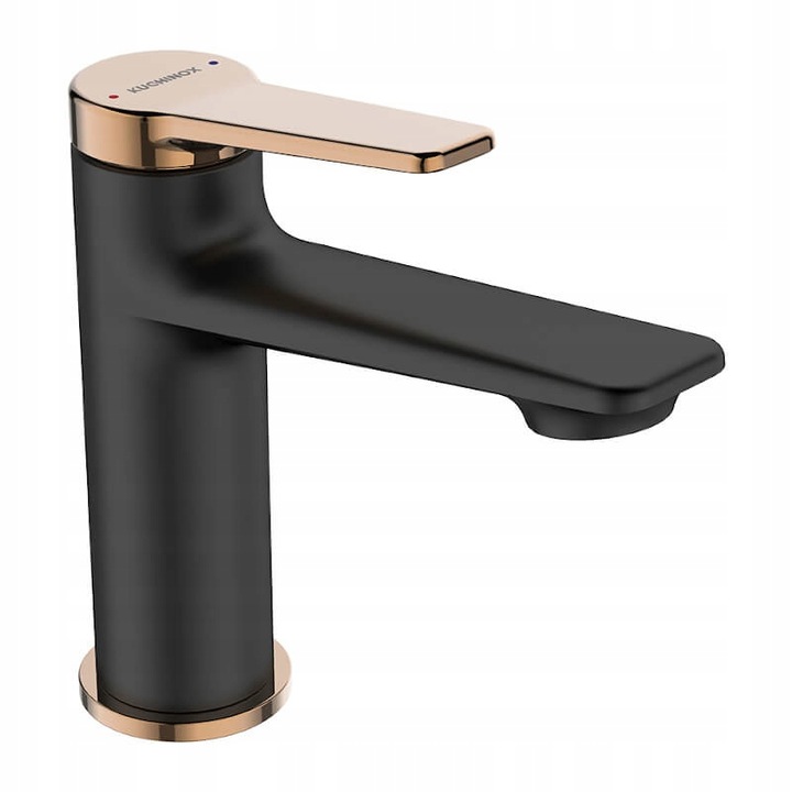 Смесител за мивка Kuchinox, С щепсел, Единична дръжка, Черно/Розово злато