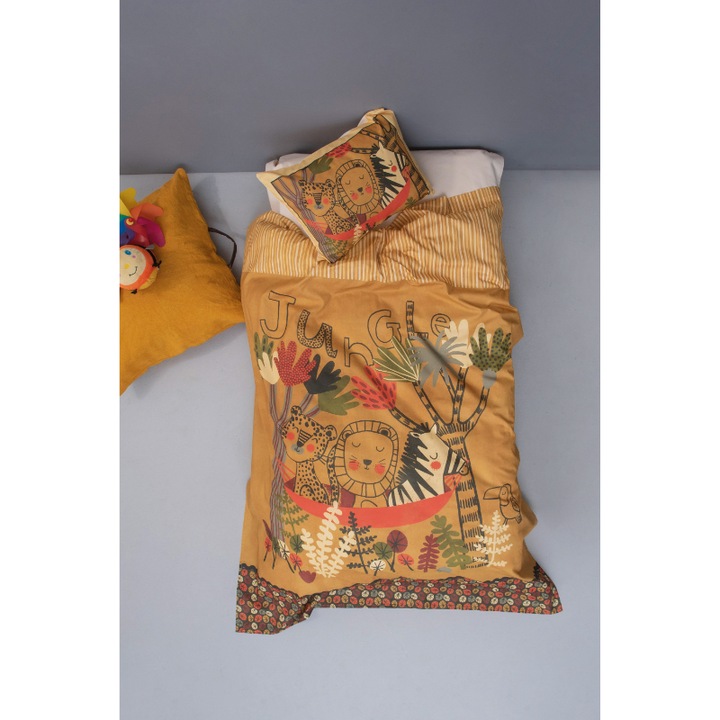 Set Lenjerie patut, Palamaiki, Bumbac, 2 piese, 120 x 160 cm, Model animale, Multicolor