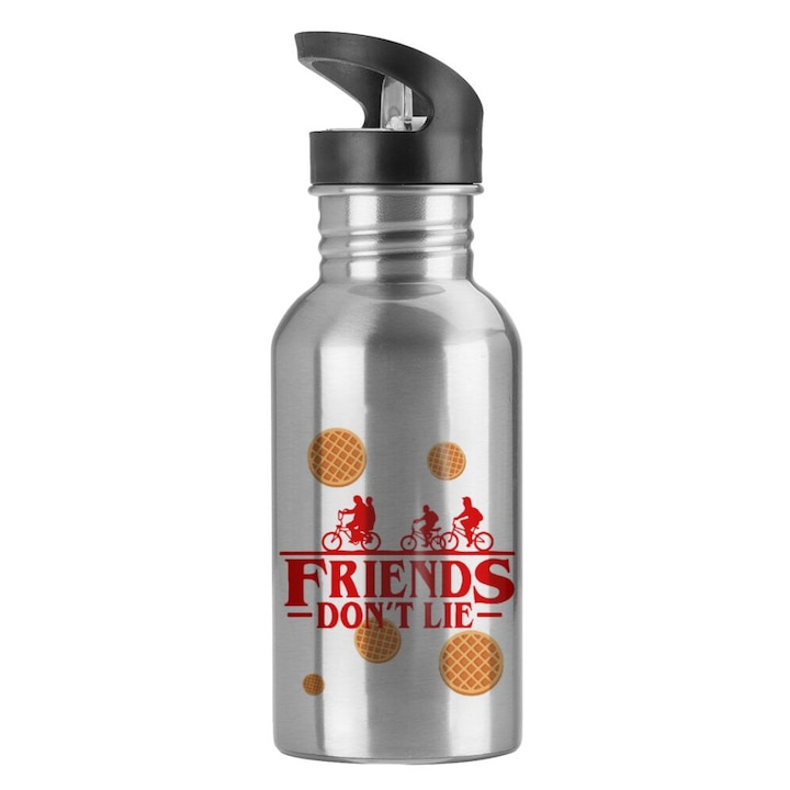 Termos Stranger Things - Friends Don't Lie, Cu pai, Inox, 600 ml, Argintiu