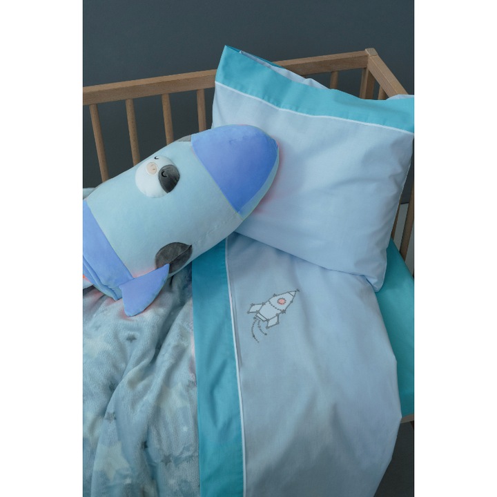 Set Lenjerie patut, Palamaiki, Bumbac, 2 piese, 130 x 180 cm, Albastru