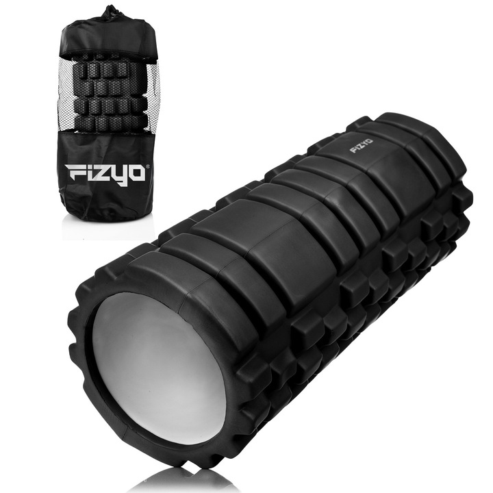 Rola Cilindru Masaj Fizyo EVA din spuma, pentru antrenamentele, Yoga, Pilates, Crossfit, Fitness Foam Roller, 33 cm, Negru