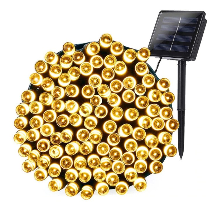 Dekoratív napelem fényfüzér, Napelemes töltés, 30 m, 300 LED, Meleg fehér