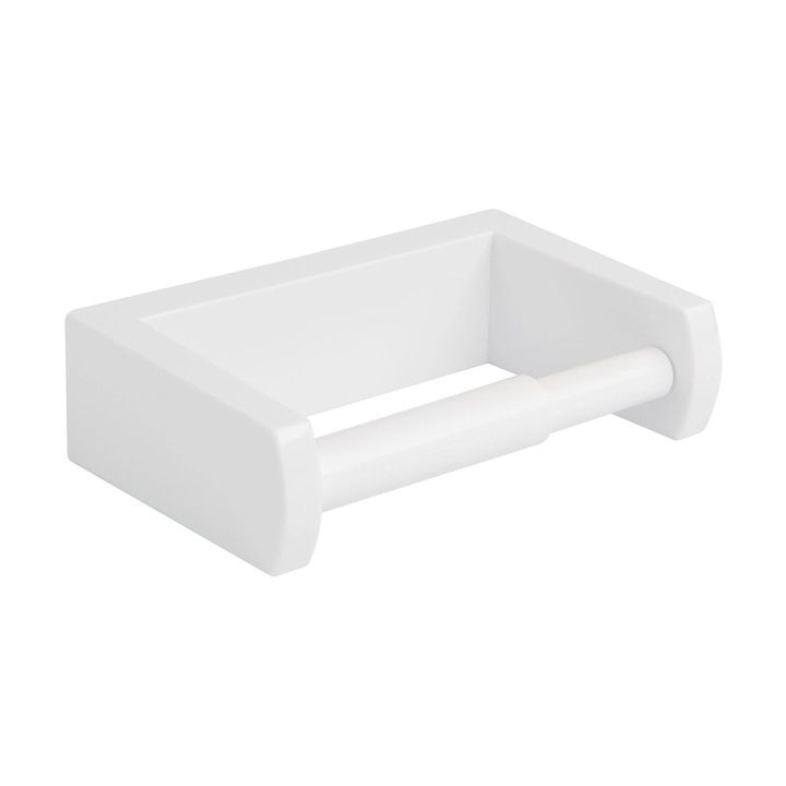 Suport hartie igienica Funky, din plastic, fixare prin gaurire, alb lucios