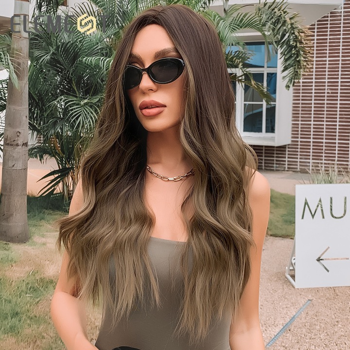 Peruca lunga Saten Mediu, Animis Beauty ®, fibra sintetica cu aspect natural, par lung ondulat, fara breton, 70 cm